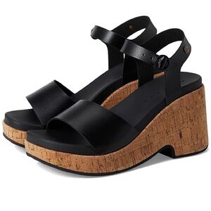 Reef Black Wedge Sandals with Cork Sole